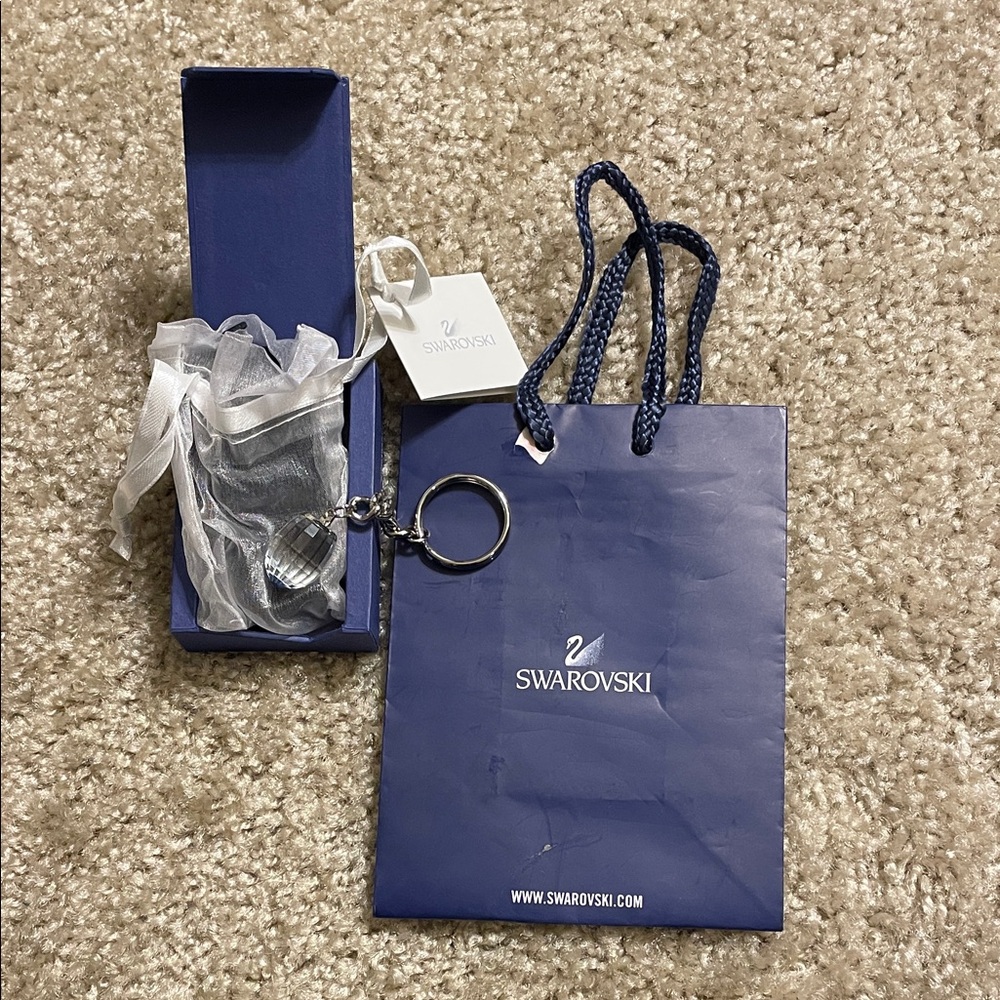 Swarovski Silver Crystal Keychain with Blue Gift Bag